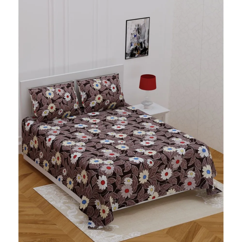 Jaipur Fabric Chocolate Brown Dense Floral Super Soft Double Bedsheet