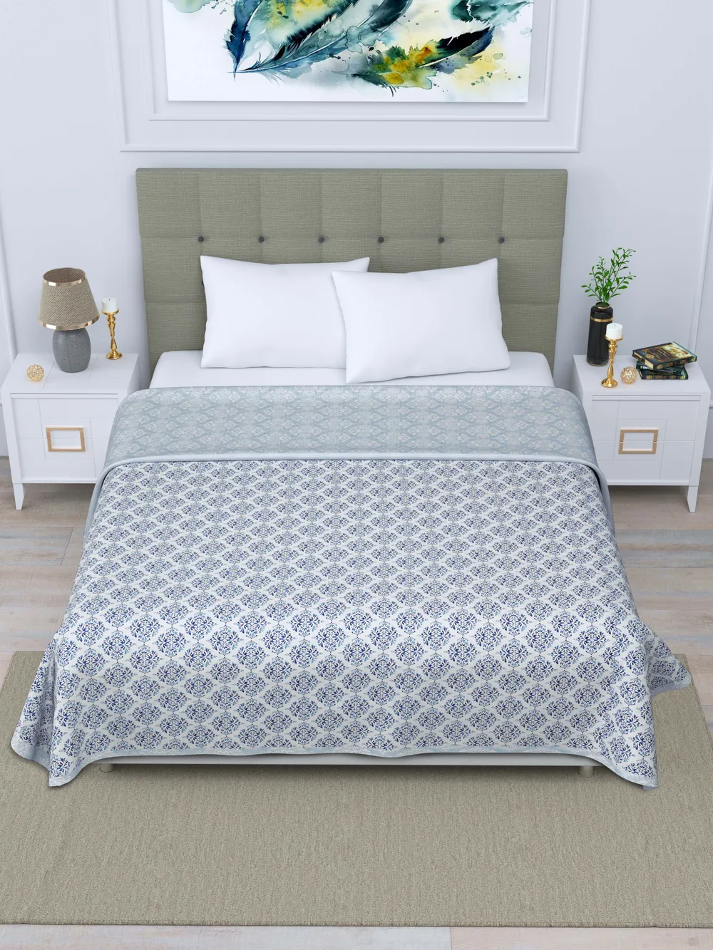 Jaipur Fabric Classic Ethnic Patterned Reversible Double Bed Summer Blanket Pink