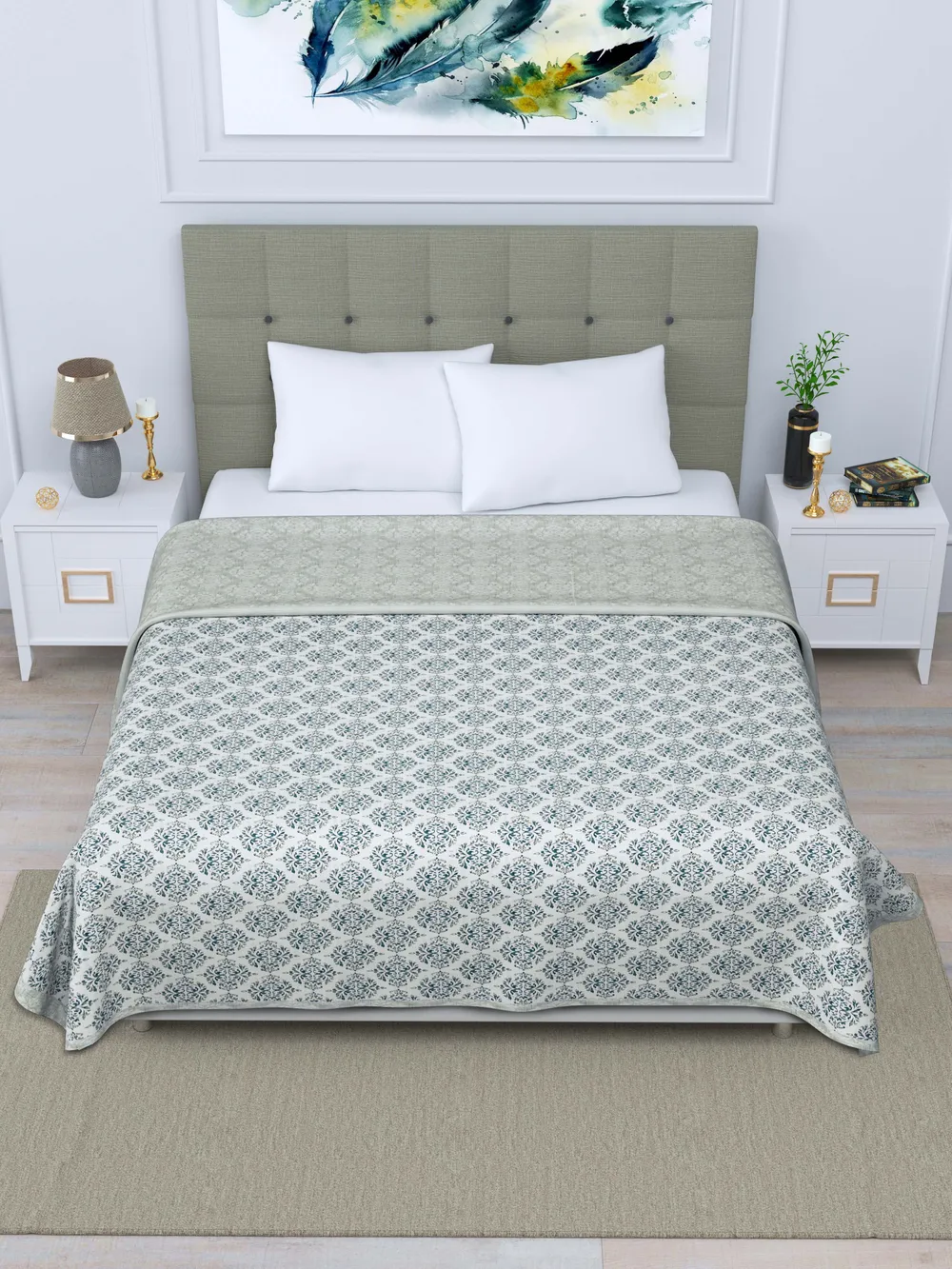 Jaipur Fabric Classic Ethnic Patterned Reversible Double Bed Summer Blanket Pink