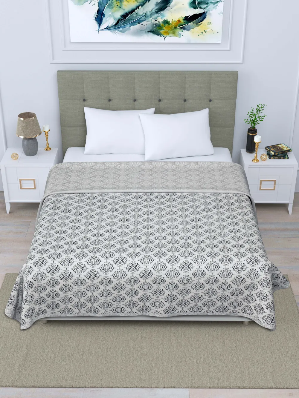 Jaipur Fabric Classic Ethnic Patterned Reversible Double Bed Summer Blanket Pink