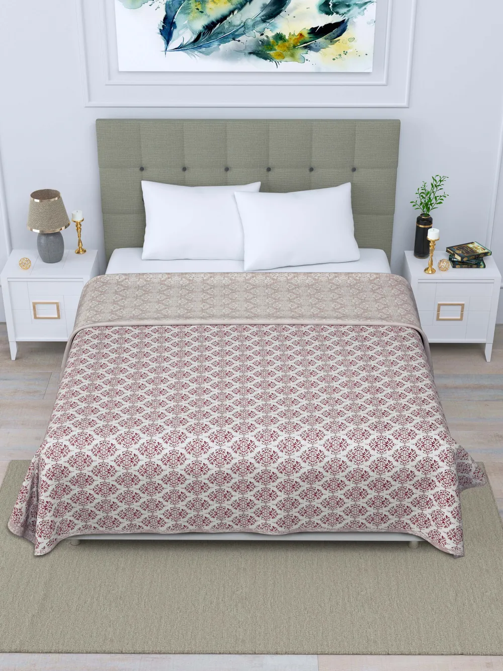 Jaipur Fabric Classic Ethnic Patterned Reversible Double Bed Summer Blanket Pink