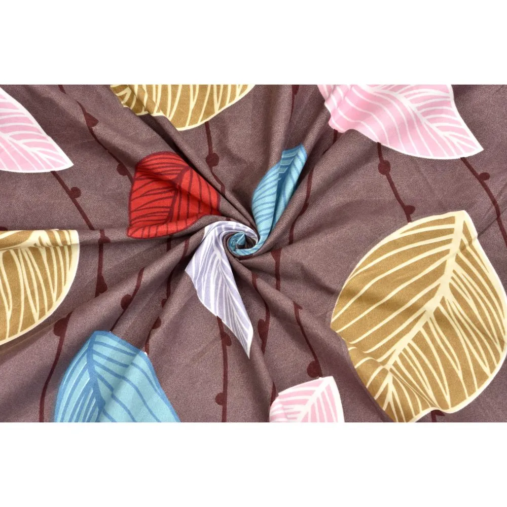 Jaipur Fabric Colorful Leaves Brown Super Soft Double Bedsheet