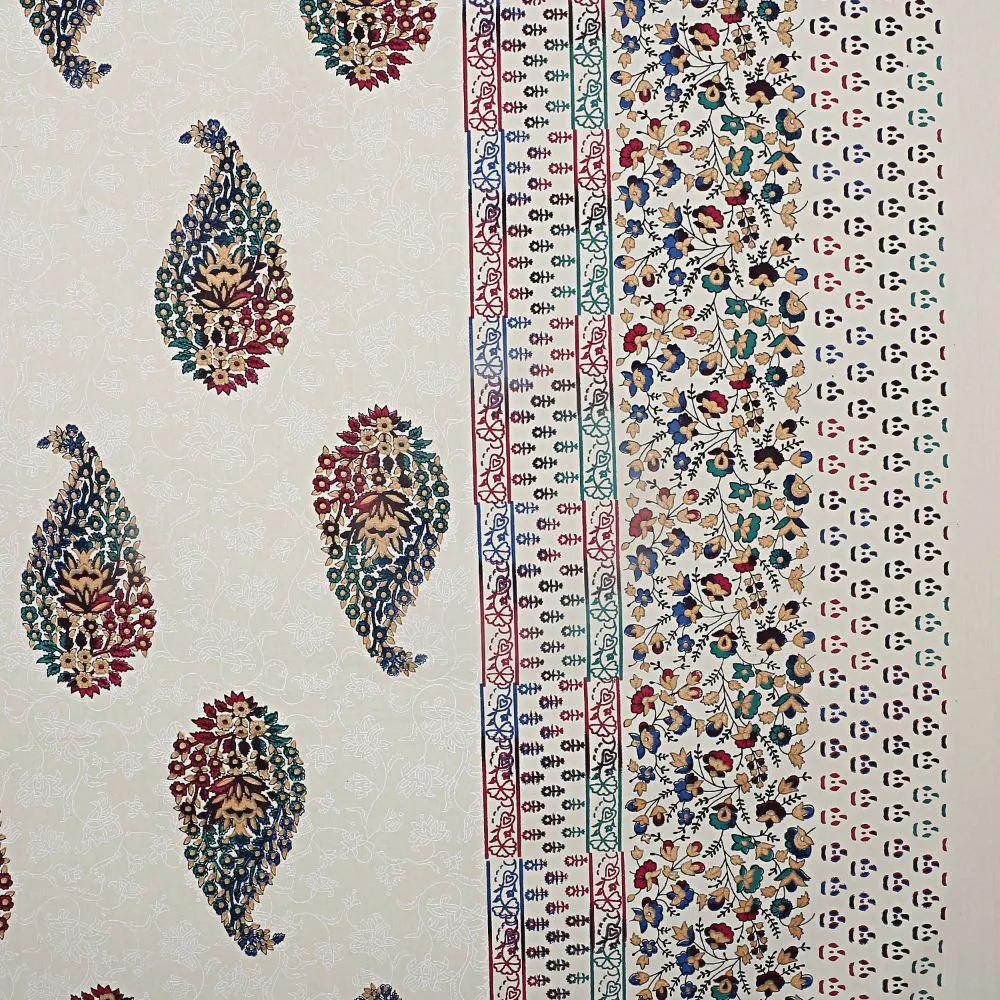 Jaipur Fabric Cream Colorful Paisley Satrangi King Size Double Bedsheet