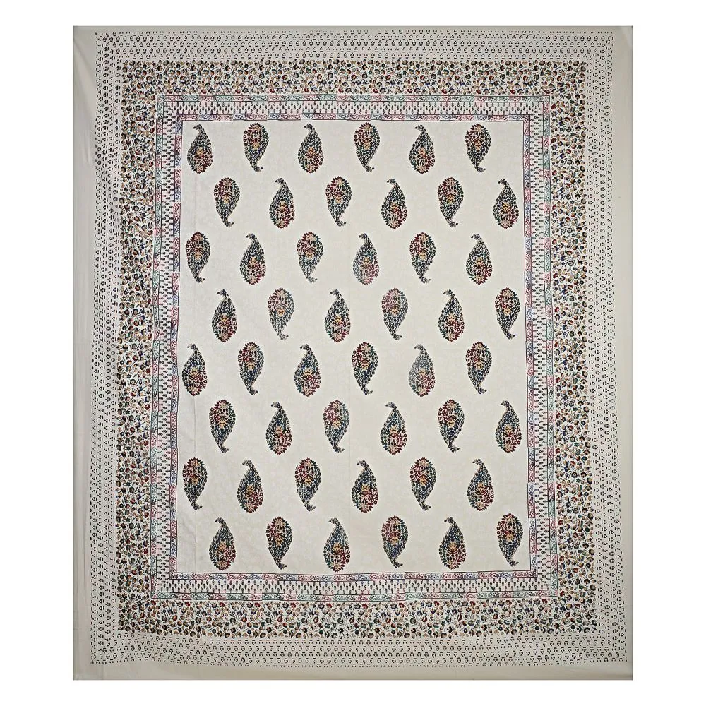 Jaipur Fabric Cream Colorful Paisley Satrangi King Size Double Bedsheet
