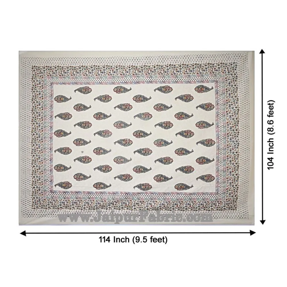 Jaipur Fabric Cream Colorful Paisley Satrangi King Size Double Bedsheet