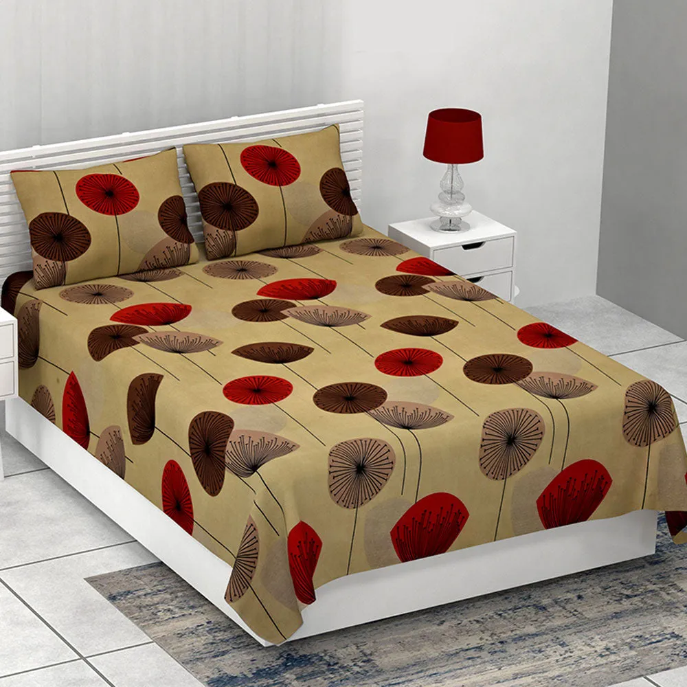 Jaipur Fabric Dandelion Patterned Brown Super Soft Double Bedsheet