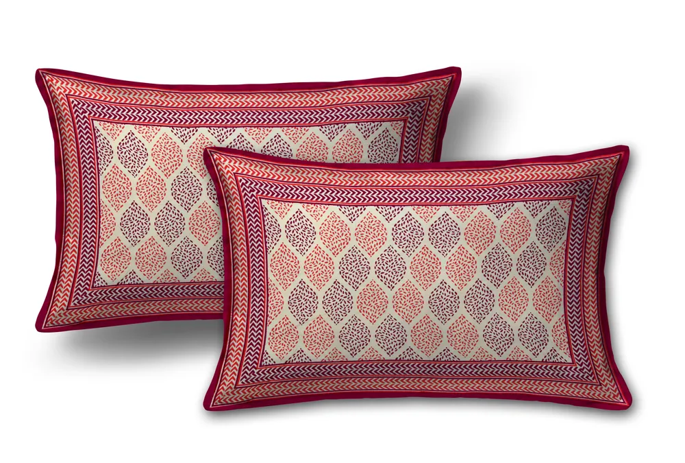 Jaipur Fabric Dark Brown Border Cream Base Leaf Pigment Cotton Satin Hand Block King Size Double Bedsheet