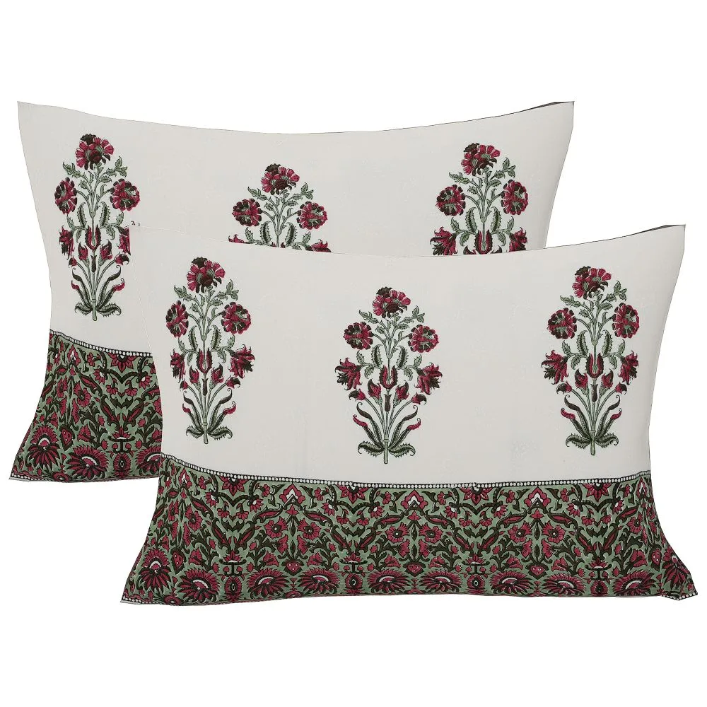 Jaipur Fabric Dark Floral Bunch Hand Block Print Cotton Double Bedsheet Blue Flora