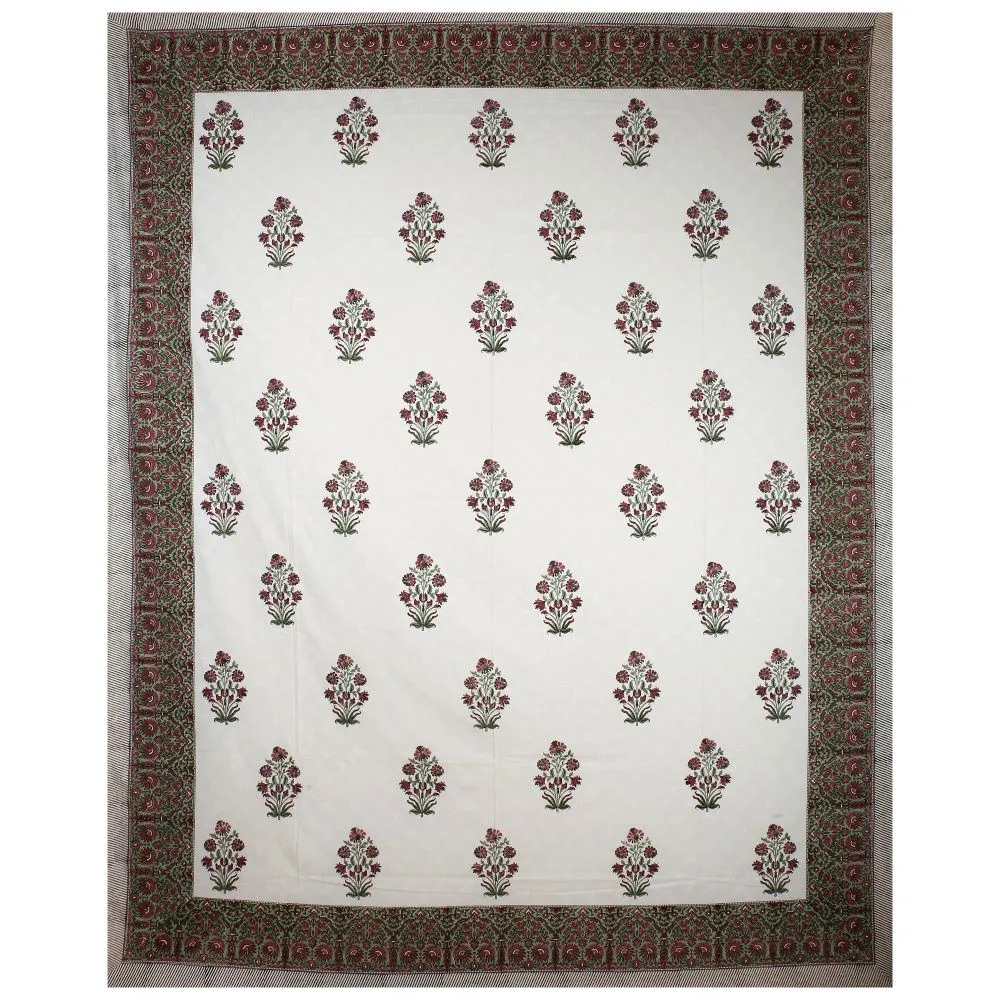 Jaipur Fabric Dark Floral Bunch Hand Block Print Cotton Double Bedsheet Blue Flora