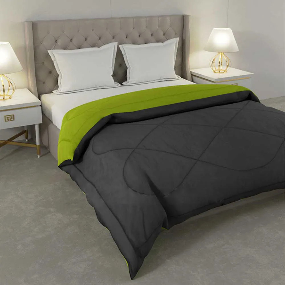 Jaipur Fabric Dark Grey - Lemon Green Double Bed Comforter