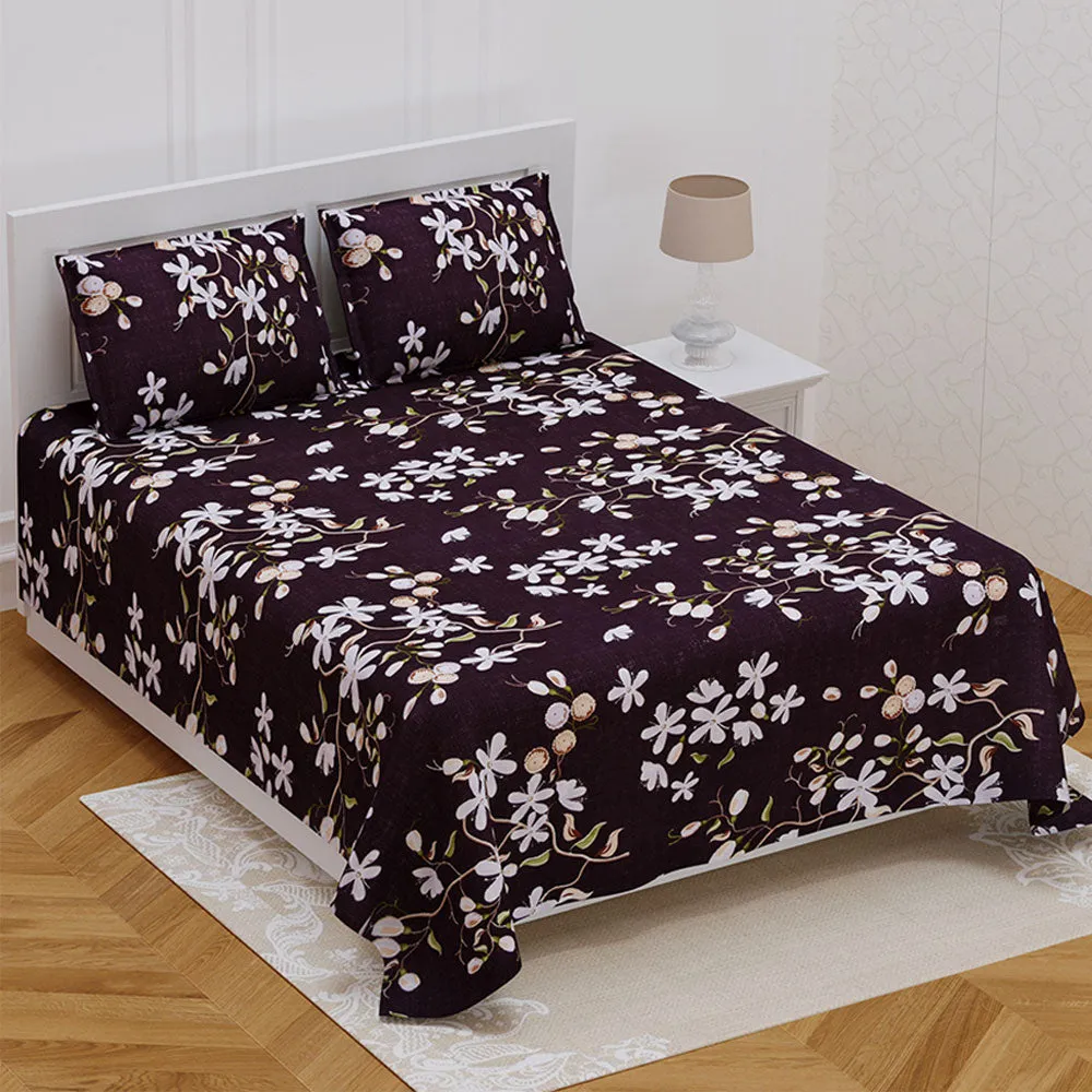 Jaipur Fabric Dense Jasmine Printed Purple Super Soft Double Bedsheet