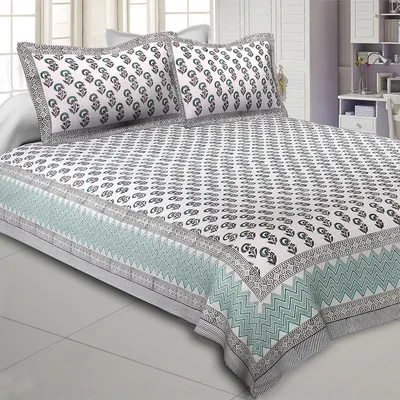 Jaipur Fabric Dotted Flowers Hand Block Print Cotton Double Bedsheet