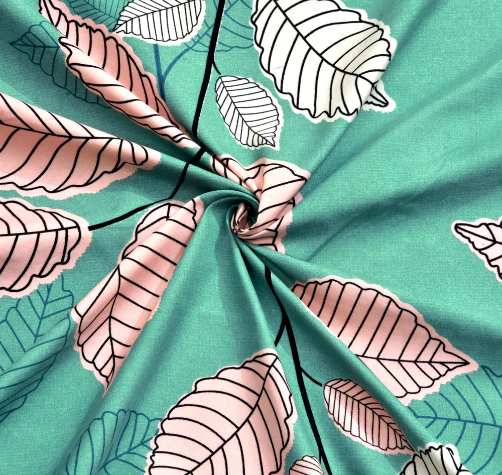 Jaipur Fabric Enchanting Teal Leafy Designer Super Soft Polymix Double Bedsheet