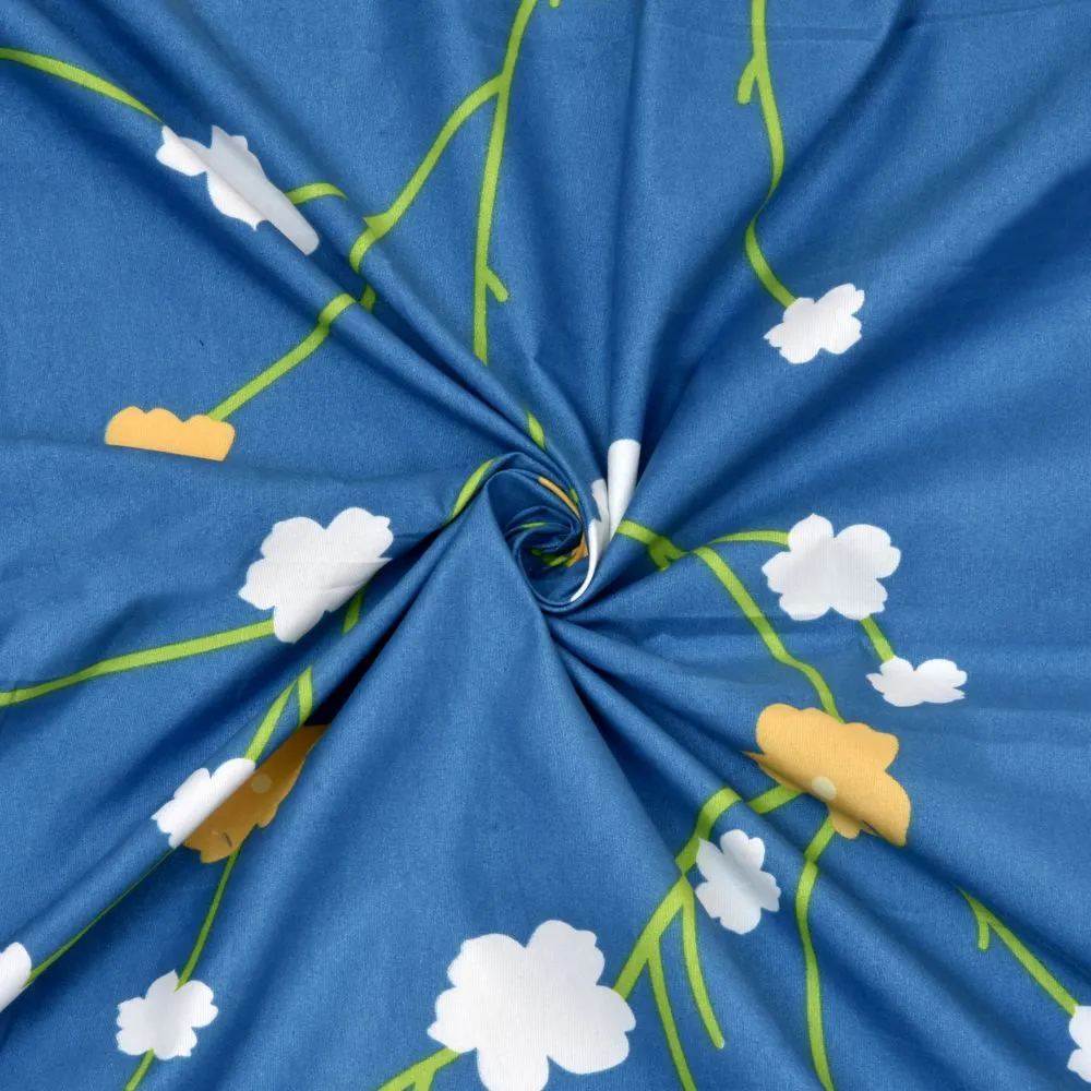 Jaipur Fabric Entangled Floral Sticks Blue Super Soft Double Bedsheet
