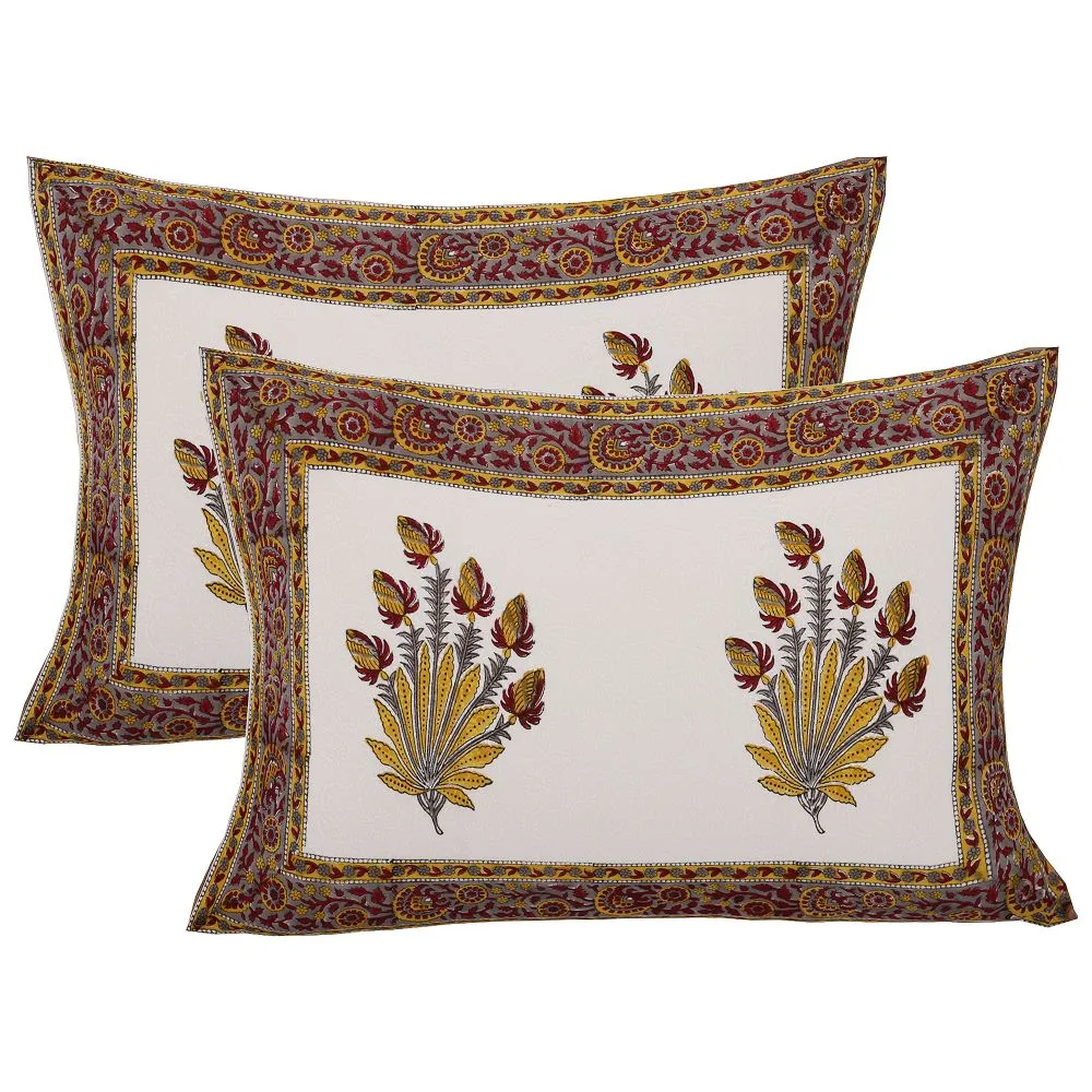 Jaipur Fabric Feathers of Fortune Hand Block Print Cotton Double Bedsheet Pink