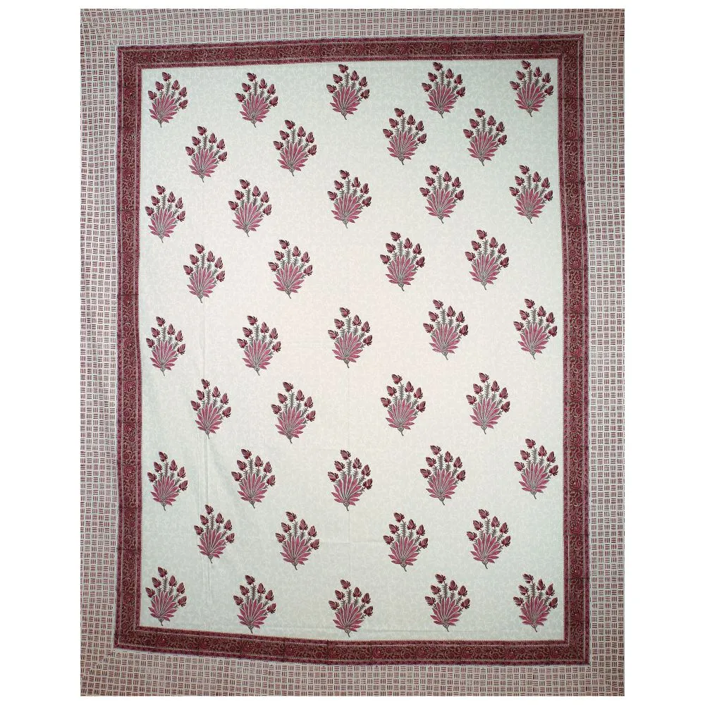 Jaipur Fabric Feathers of Fortune Hand Block Print Cotton Double Bedsheet Pink