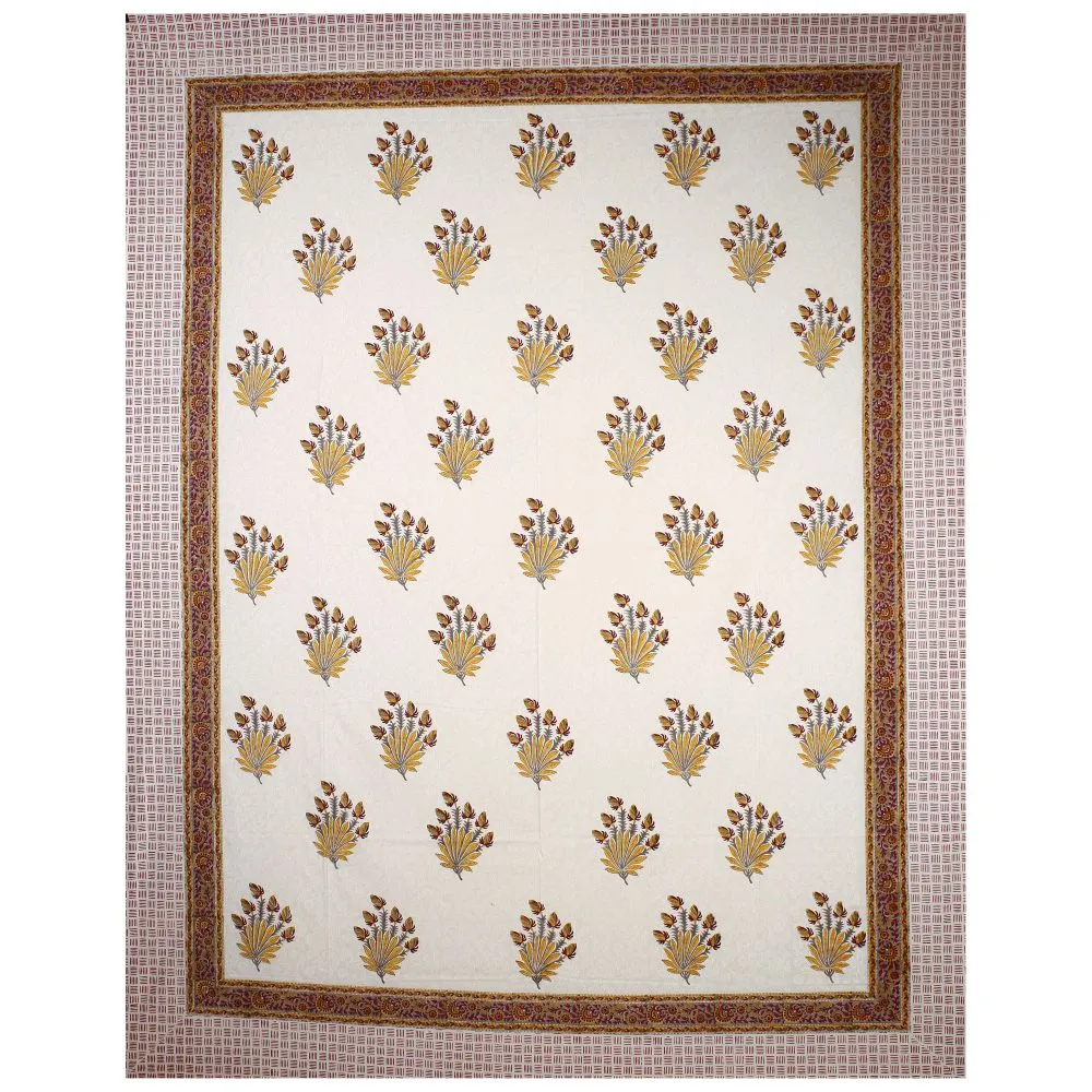 Jaipur Fabric Feathers of Fortune Hand Block Print Cotton Double Bedsheet Pink