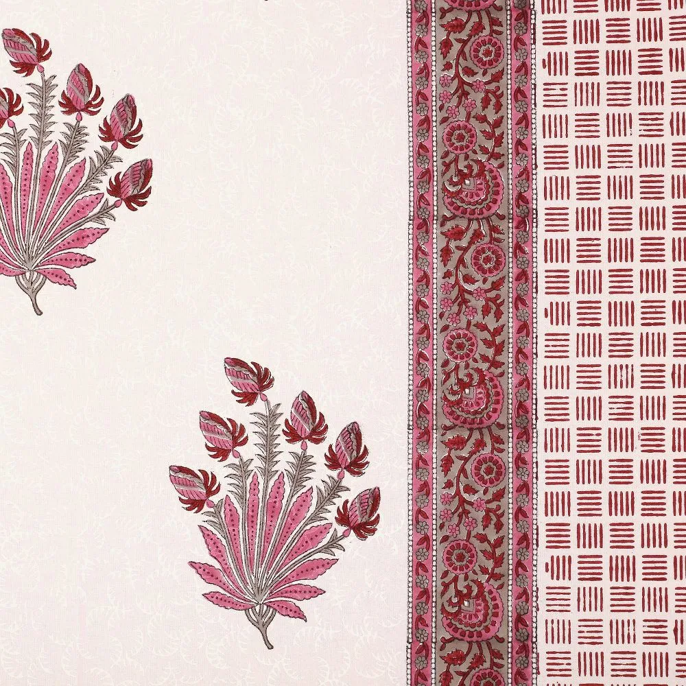 Jaipur Fabric Feathers of Fortune Hand Block Print Cotton Double Bedsheet Pink
