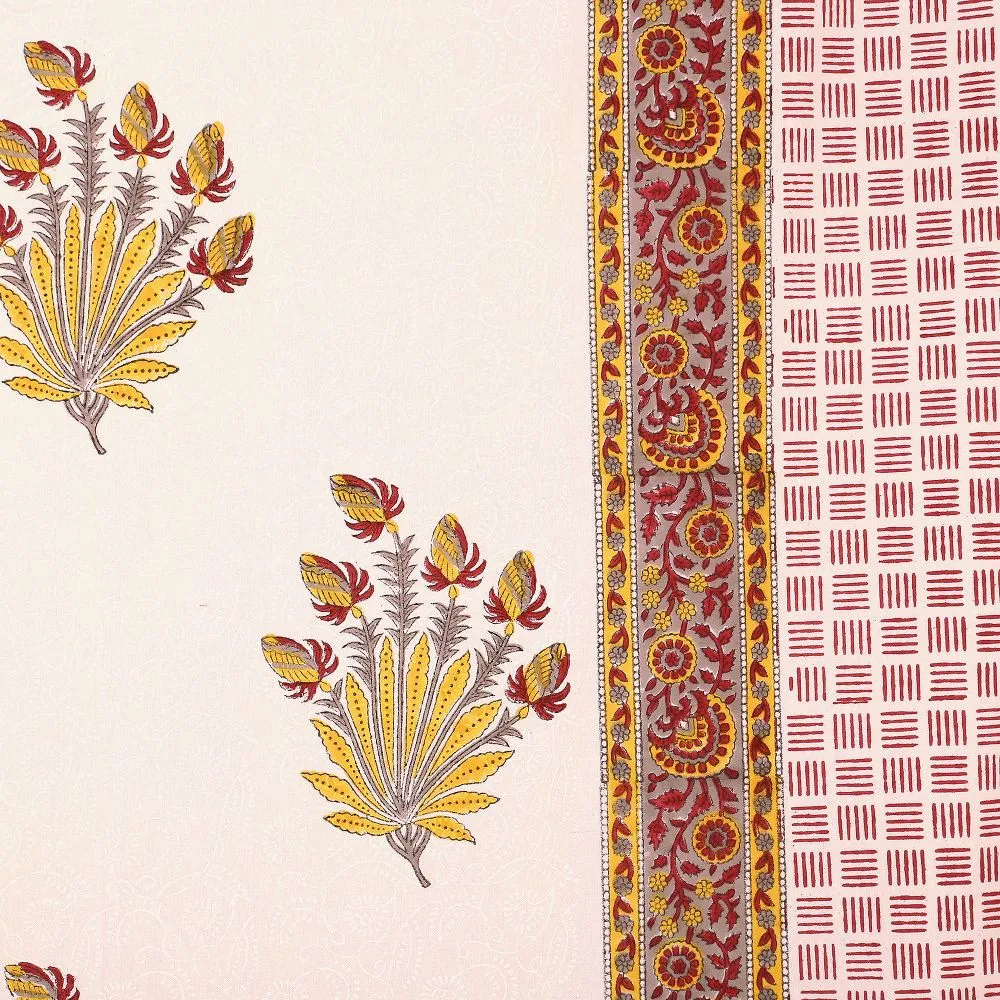 Jaipur Fabric Feathers of Fortune Hand Block Print Cotton Double Bedsheet Pink