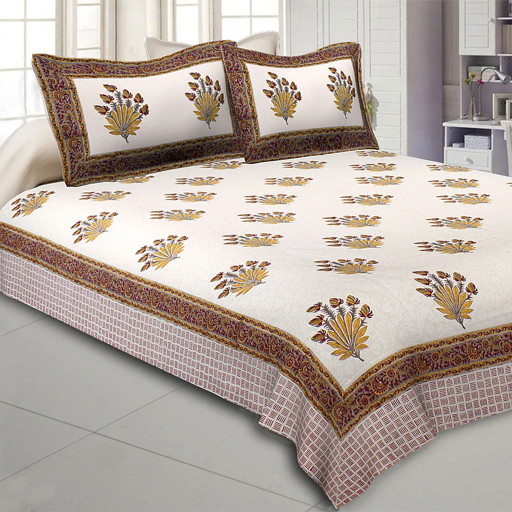 Jaipur Fabric Feathers of Fortune Hand Block Print Cotton Double Bedsheet Pink