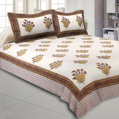 Jaipur Fabric Feathers of Fortune Hand Block Print Cotton Double Bedsheet