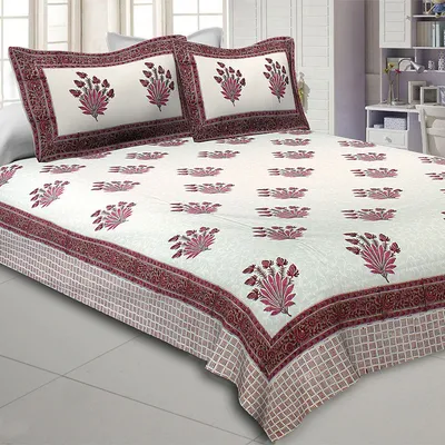 Jaipur Fabric Feathers of Fortune Hand Block Print Cotton Double Bedsheet