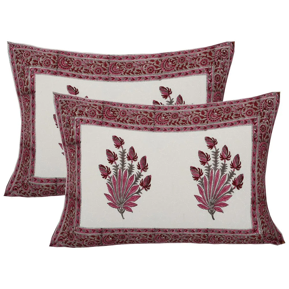 Jaipur Fabric Feathers of Fortune Hand Block Print Cotton Double Bedsheet Pink