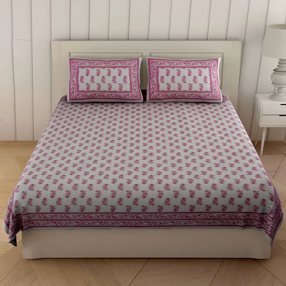 Jaipur Fabric Floral Bliss Cotton Double Bedsheet Blue