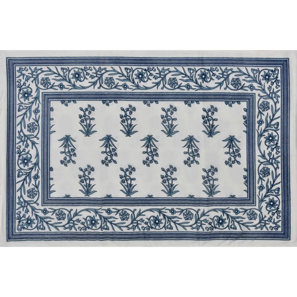 Jaipur Fabric Floral Bliss Cotton Double Bedsheet Blue