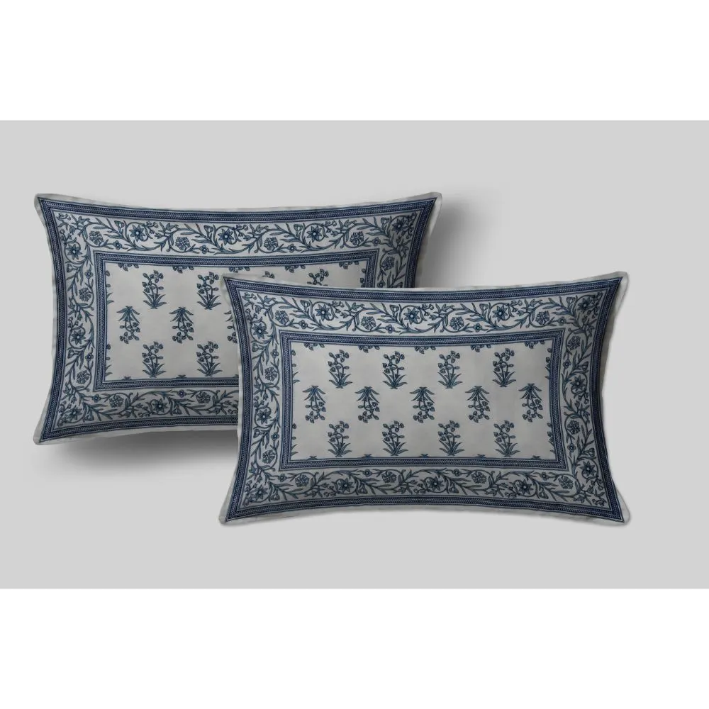 Jaipur Fabric Floral Bliss Cotton Double Bedsheet Blue