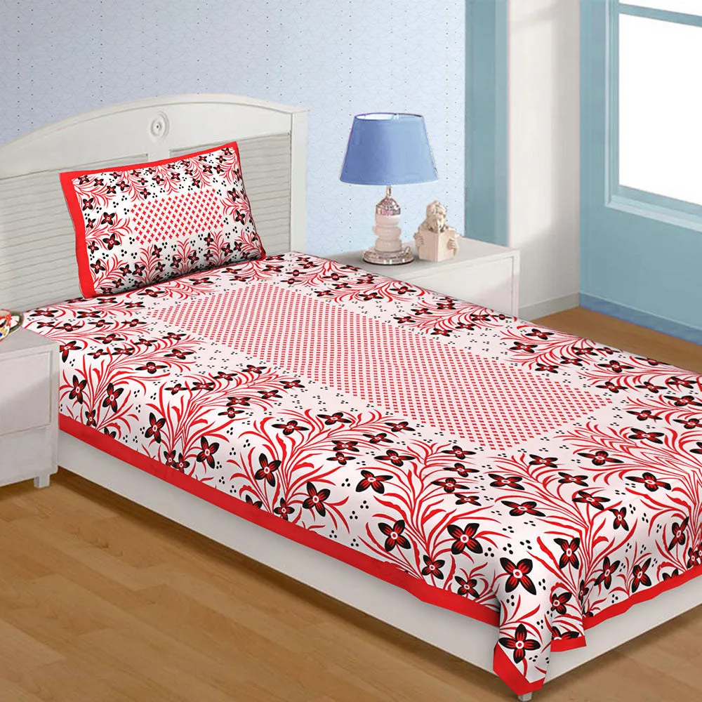 Jaipur Fabric Floral Bordered Super Soft Cotton Single Bedsheet Gray Border