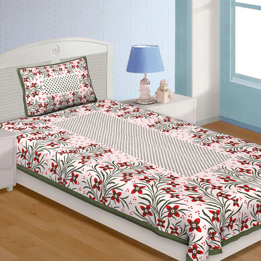 Jaipur Fabric Floral Bordered Super Soft Cotton Single Bedsheet Gray Border