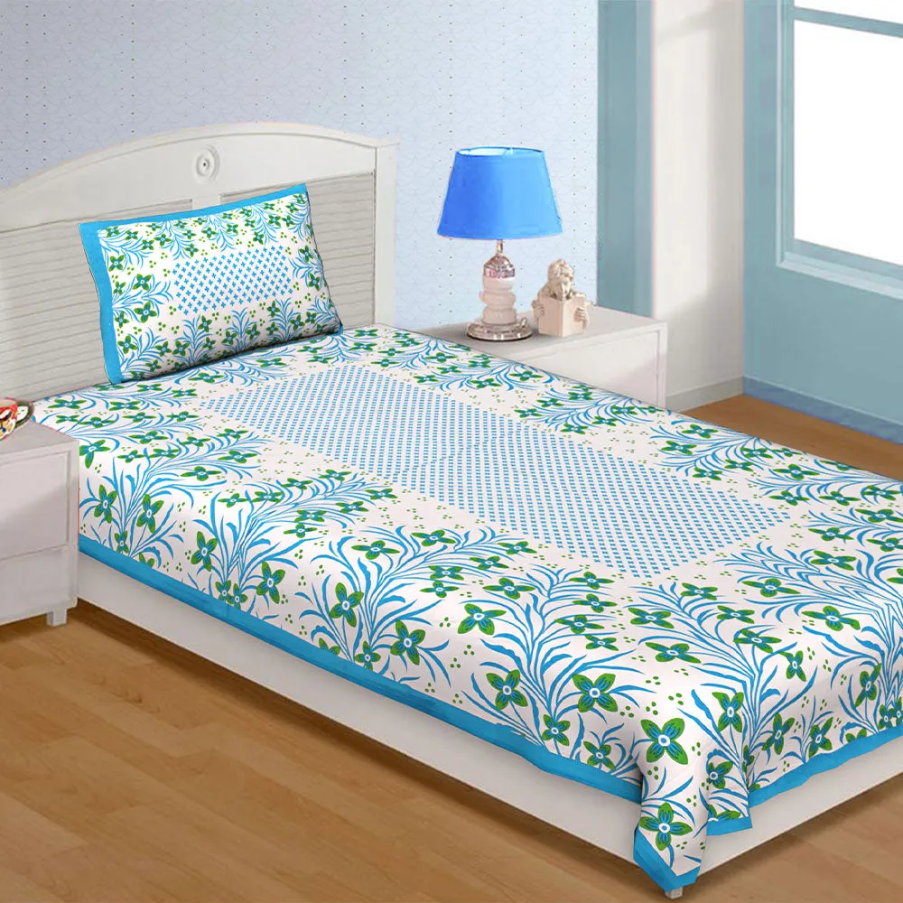 Jaipur Fabric Floral Bordered Super Soft Cotton Single Bedsheet Gray Border