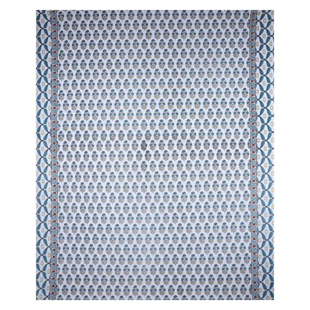 Jaipur Fabric Floral Corsage Cotton Double Bedsheet Blue