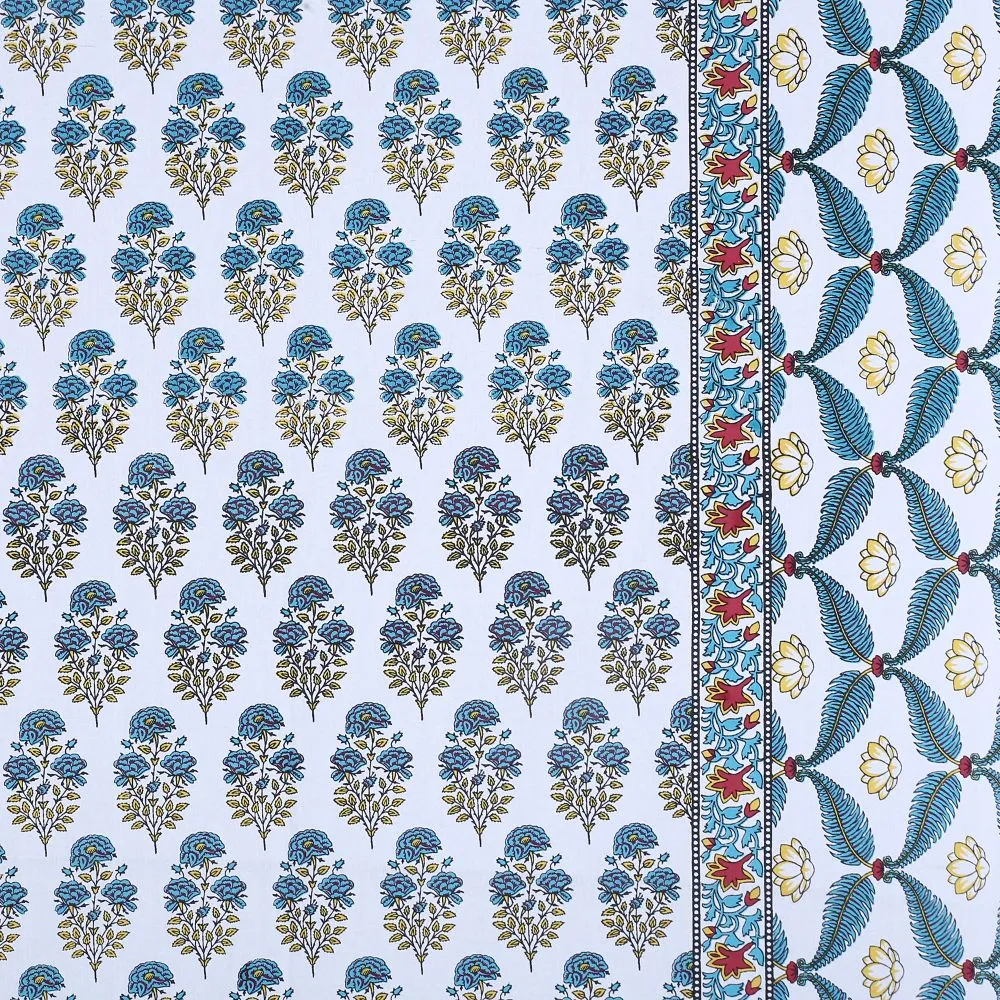 Jaipur Fabric Floral Corsage Cotton Double Bedsheet Blue