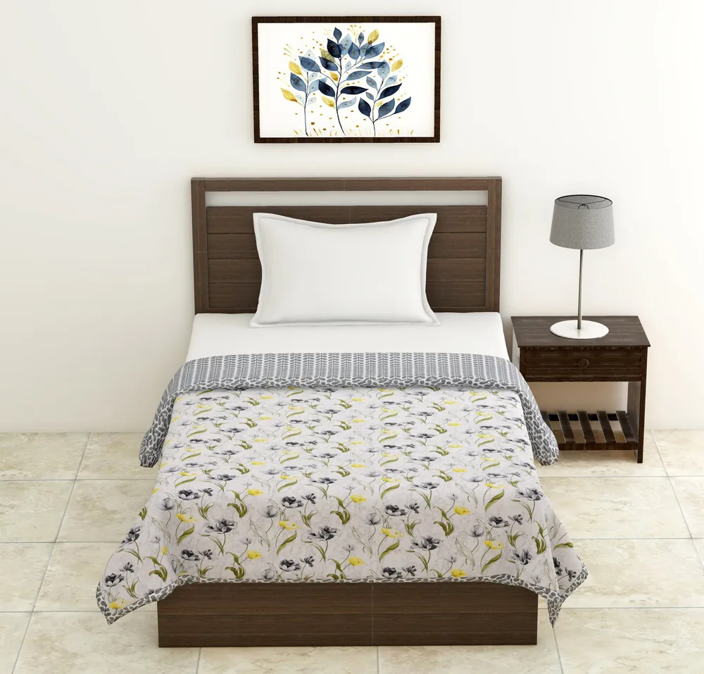 Jaipur Fabric Floral Printed Lightweight Reversible Single Dohar / Blanket Pink