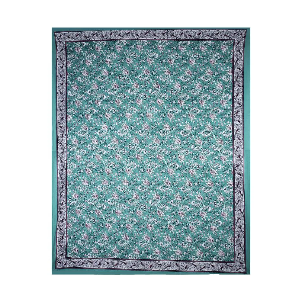 Jaipur Fabric Floret Bordered Cotton Double Bedsheet Blue