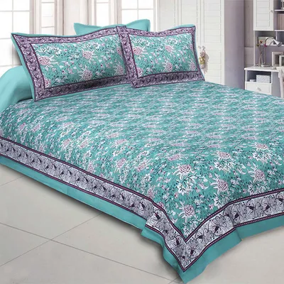 Jaipur Fabric Floret Bordered Cotton Double Bedsheet