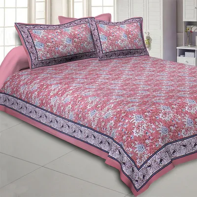 Jaipur Fabric Floret Bordered Cotton Double Bedsheet