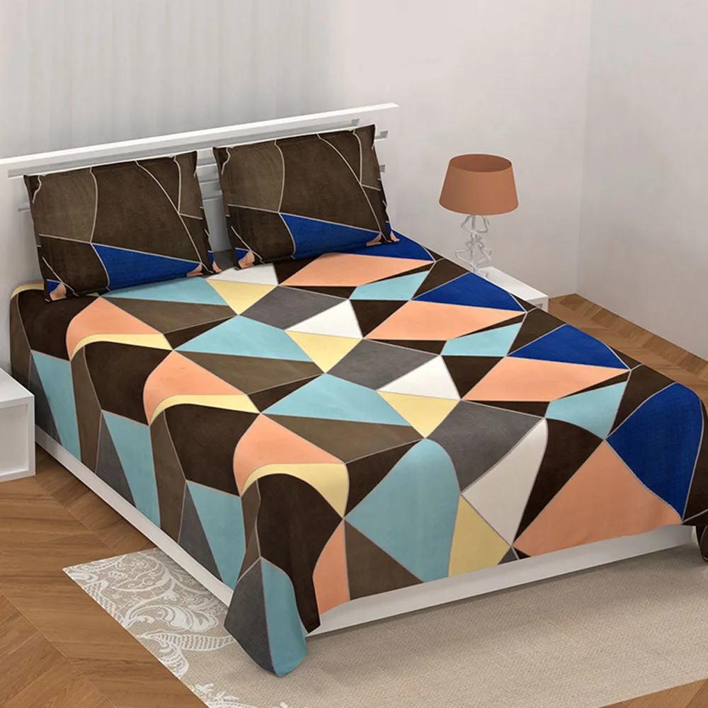 Jaipur Fabric Geometric Designer Shades Of Blue Super Soft Double Bedsheet