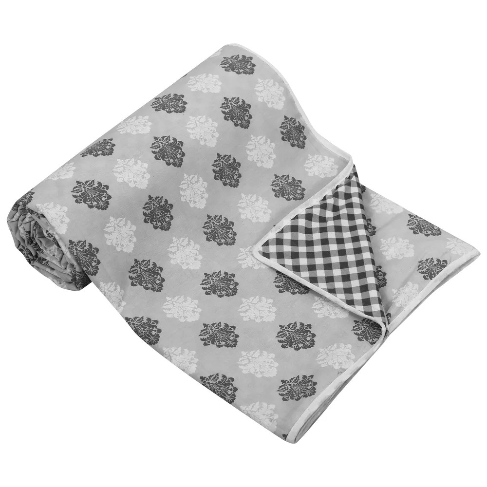Jaipur Fabric Grey Ethnic Printed Pure Cotton Reversible Double Bed Summer Blanket