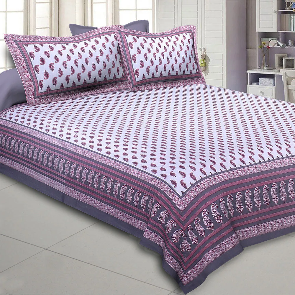 Jaipur Fabric Kacchi Keri Cotton Double Bedsheet Maroon