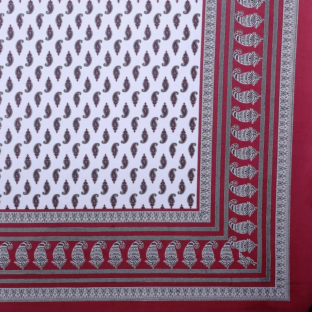Jaipur Fabric Kacchi Keri Cotton Double Bedsheet Maroon