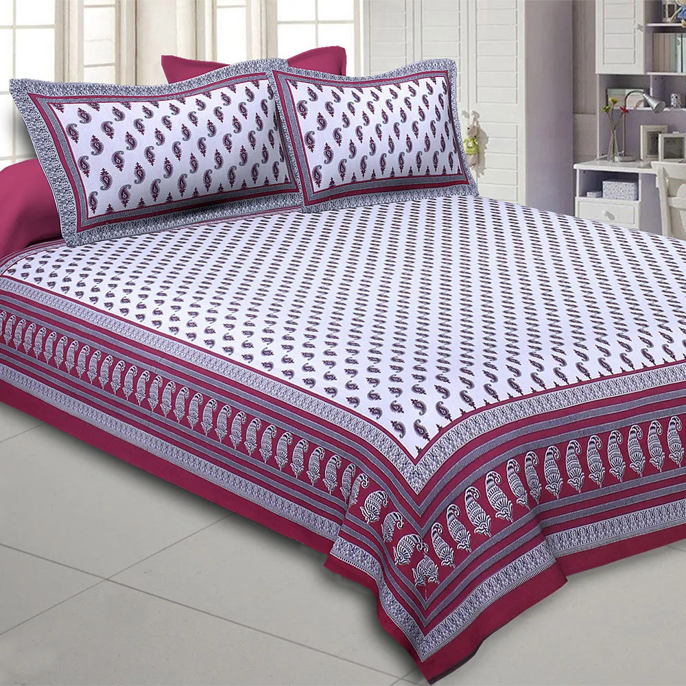 Jaipur Fabric Kacchi Keri Cotton Double Bedsheet Maroon