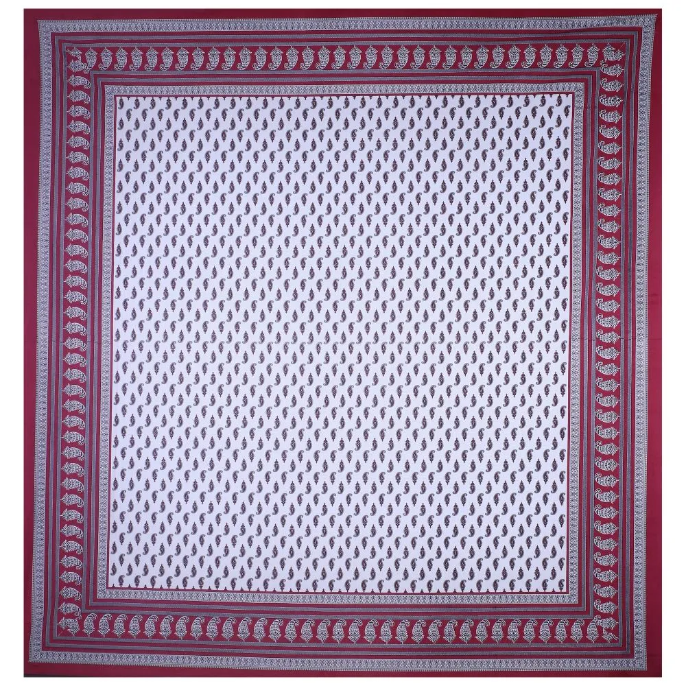 Jaipur Fabric Kacchi Keri Cotton Double Bedsheet Maroon