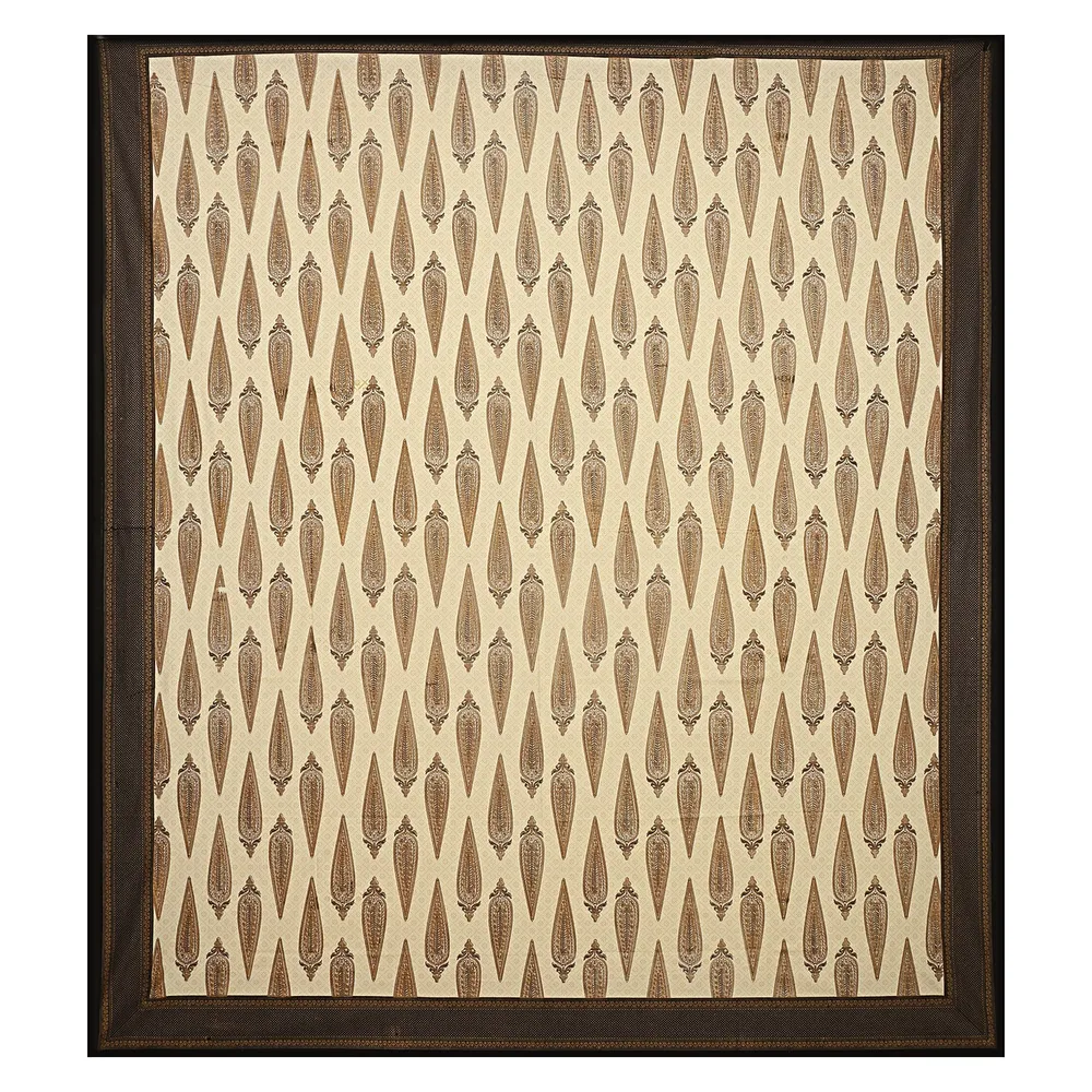 Jaipur Fabric King Size Bedsheet Black Border Golden Paisley Print With Two Pillow Cover