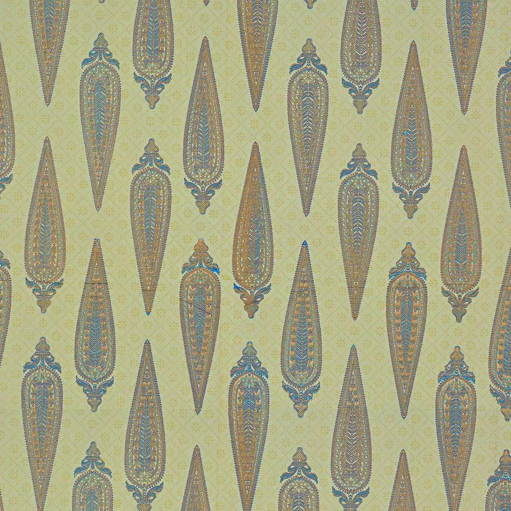 Jaipur Fabric King Size Bedsheet Blue Border Golden Paisley Print With Two Pillow Cover