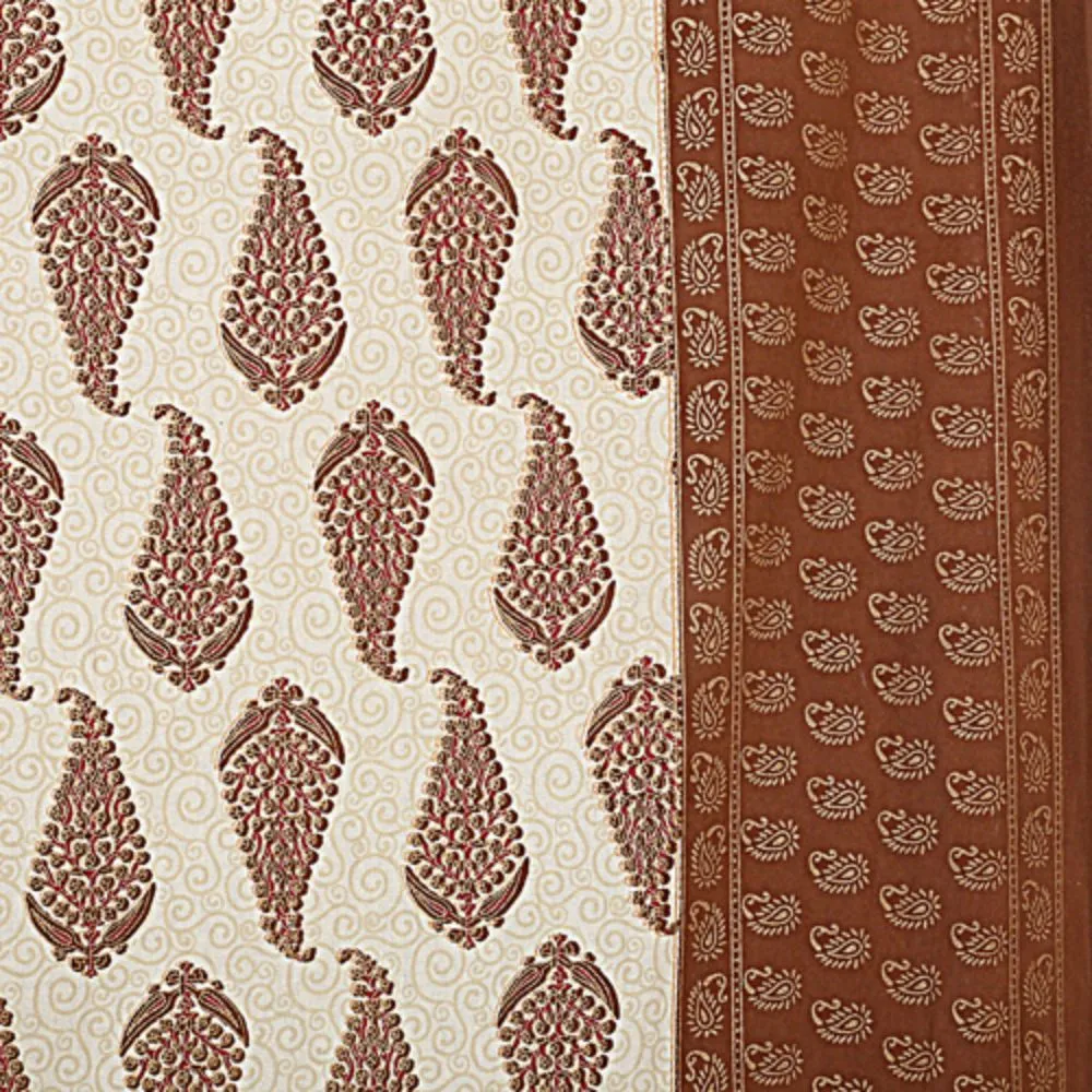 Jaipur Fabric King Size Bedsheet Radish Pink Border Golden Paisley Print With Two Pillow Cover