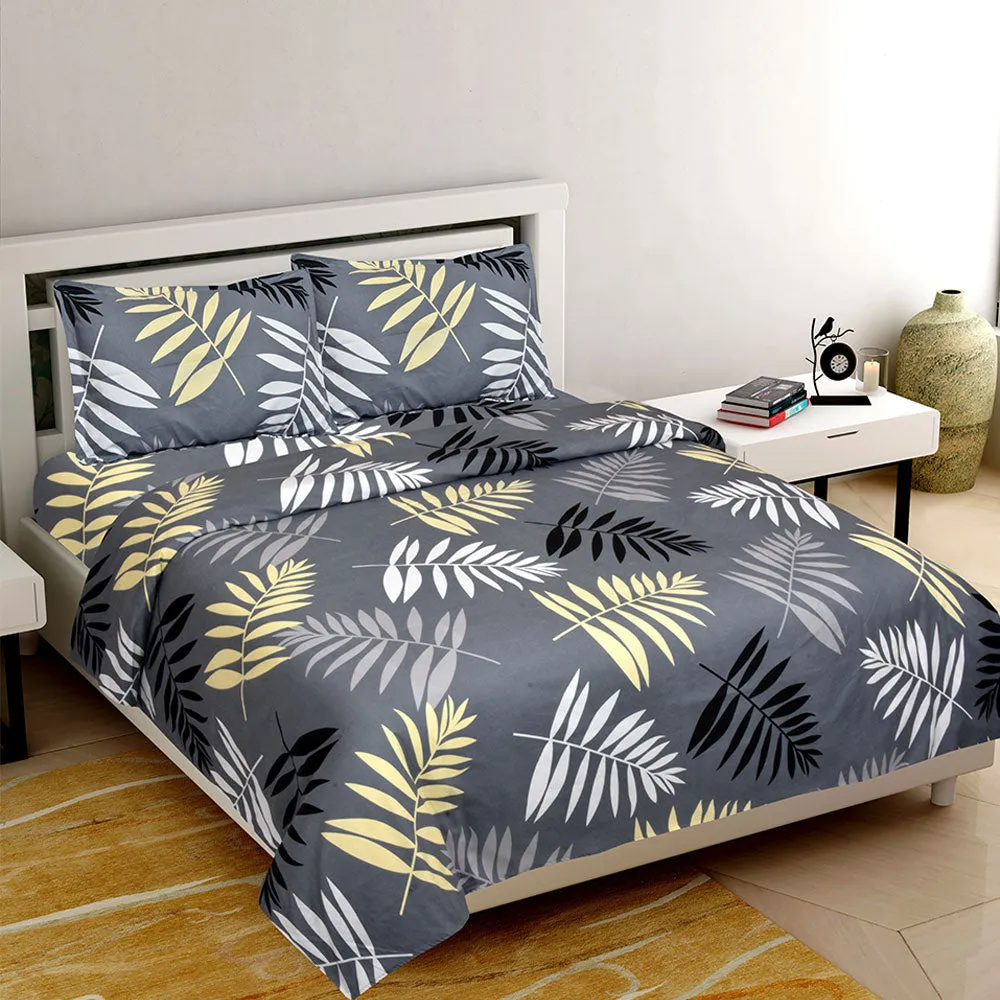 Jaipur Fabric Leaf Designer Bedsheet Dark Printed with 2 Pillow Cover