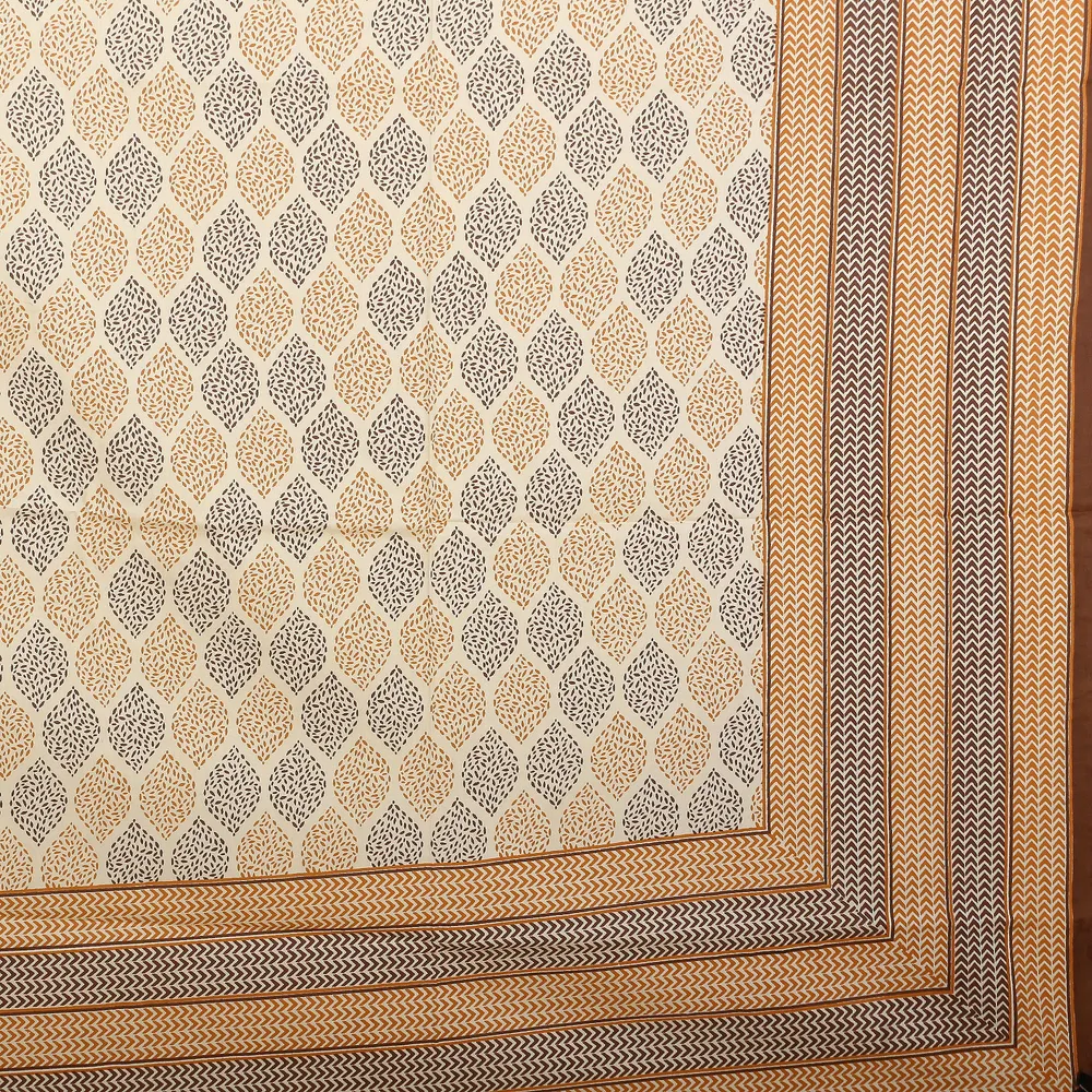 Jaipur Fabric Leafy Style Brown Cotton Satin King Size Bedsheet